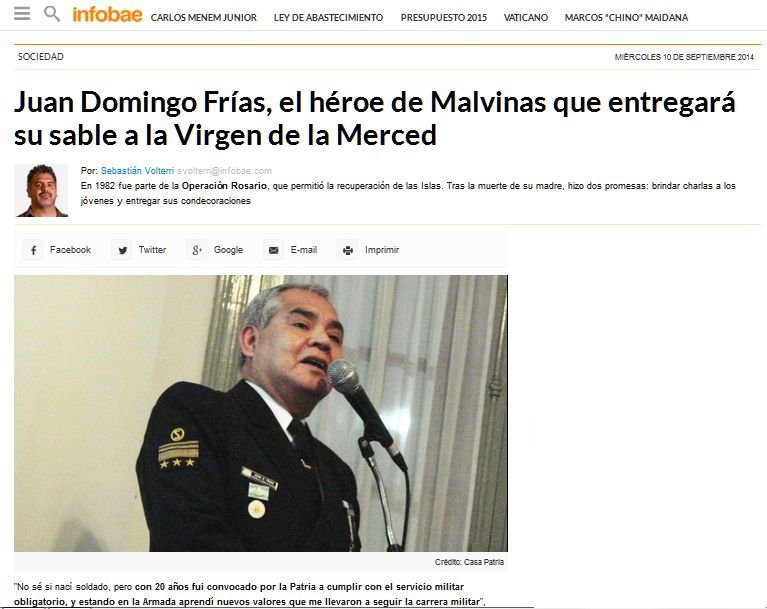 Fascímil del reportaje al VGM Frías en Infobae